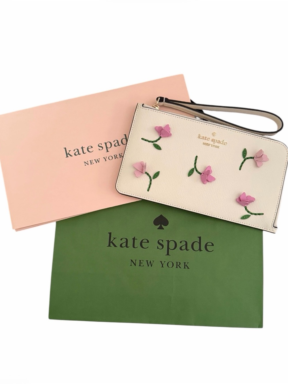 Kate Spade L Zip Floral Appliqué Wristlet